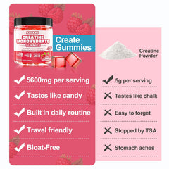 Boxed packaging card for Creatine Monohydrate Gummies Raspberry