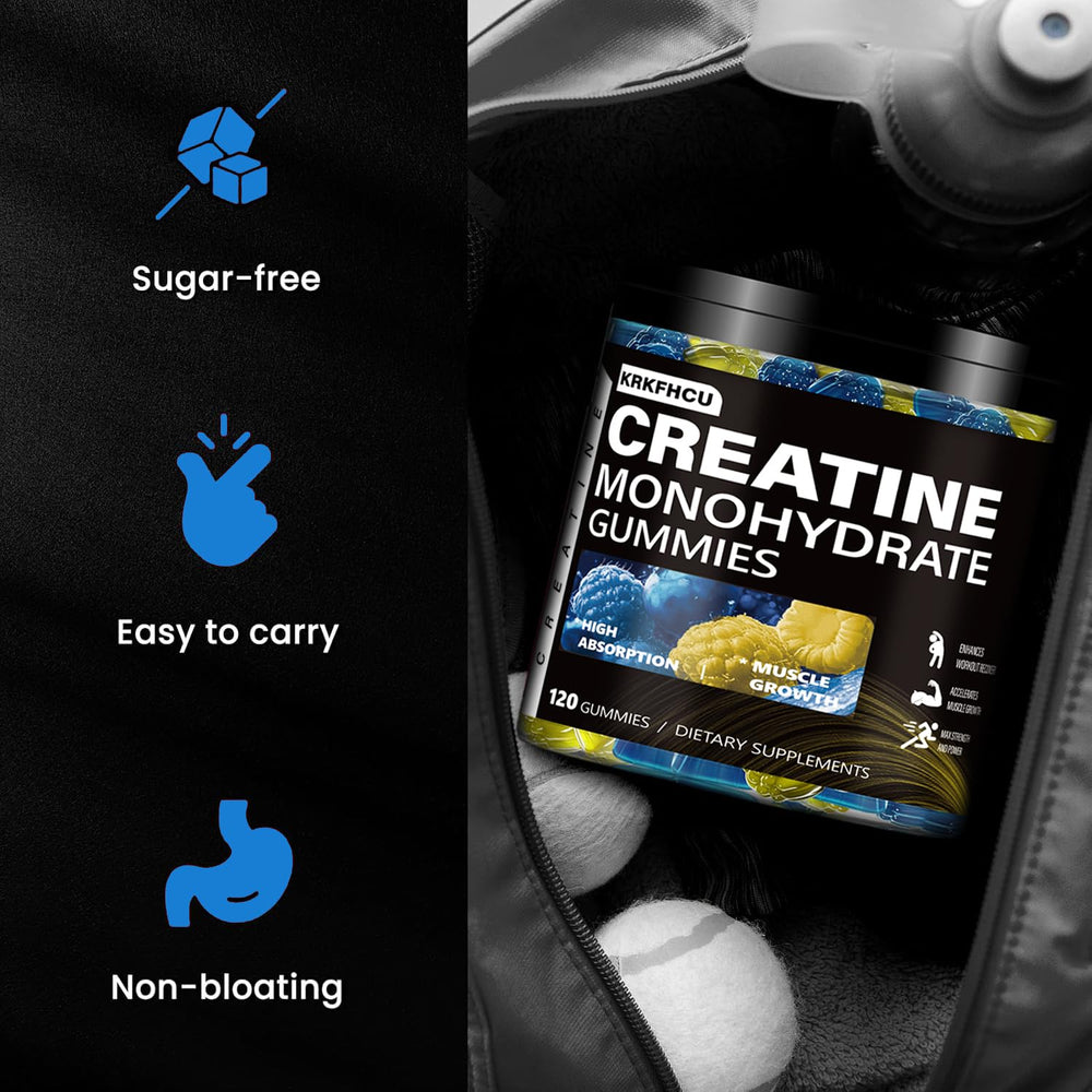 Retail packaging display of Creatine Monohydrate Gummies bottle