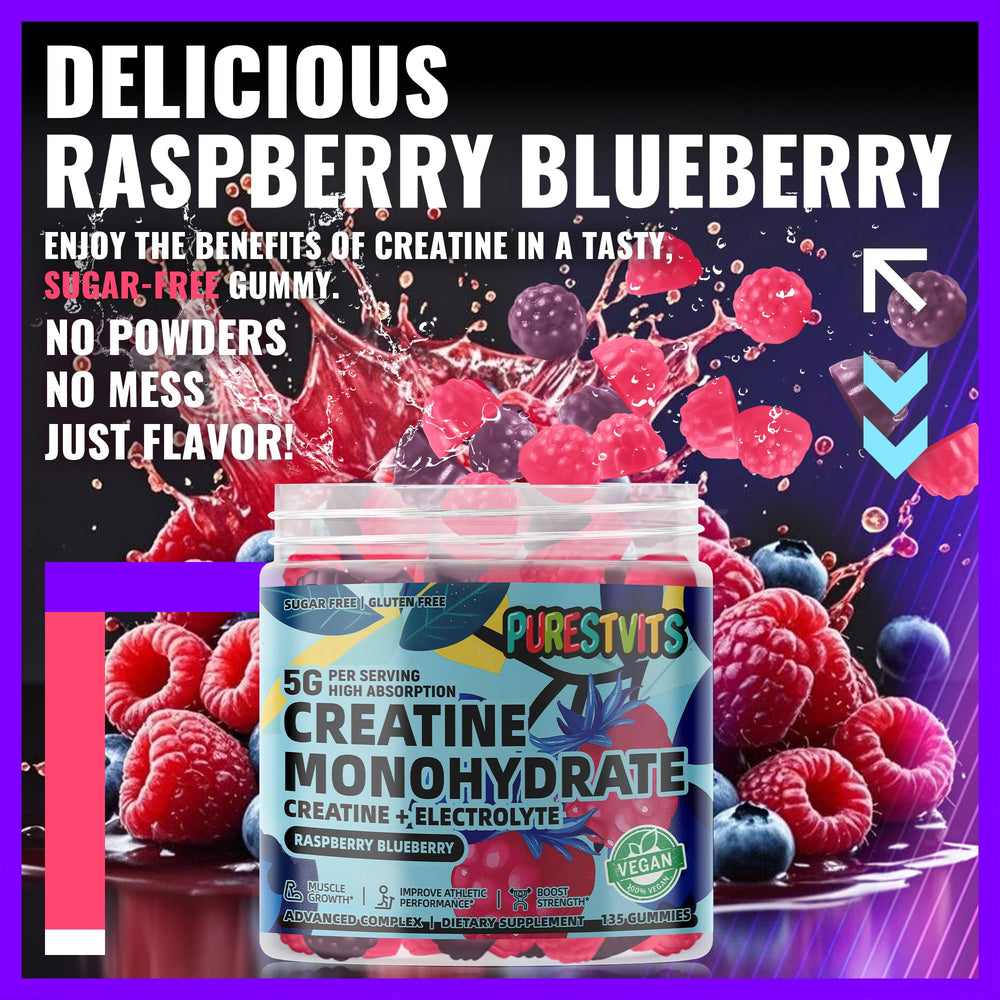 Serving size of 3 gummies showing 5g total creatine per serving