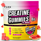 Front view of Creatine Monohydrate Gummies watermelon flavor bottle 120 count
