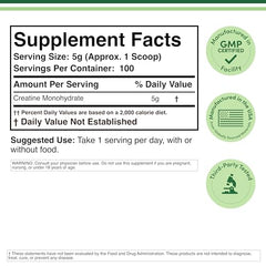 Back panel with nutrition information for Creatine Monohydrate Powder