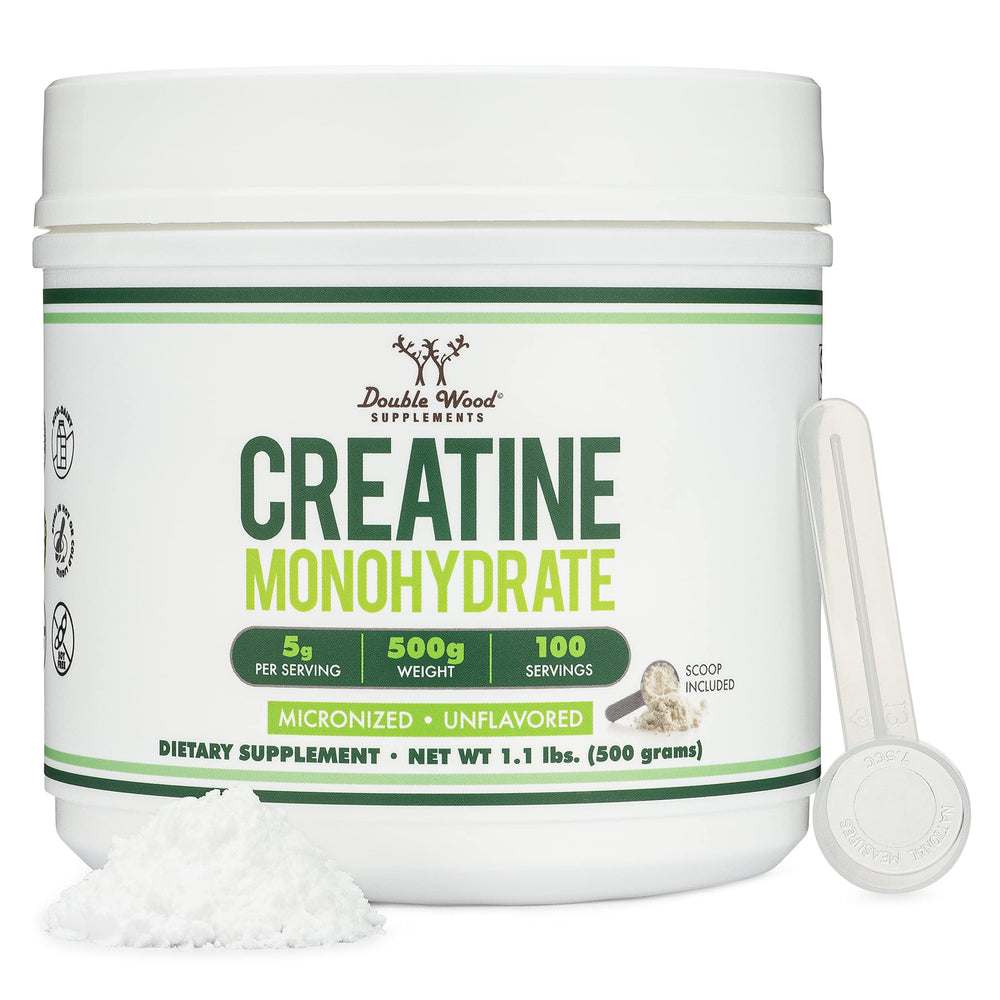 Front view of Double Wood Creatine Monohydrate Powder 1.1lbs label