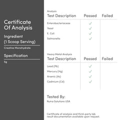 Third party testing seal and quality assurance for Double Wood Creatine Monohydrate