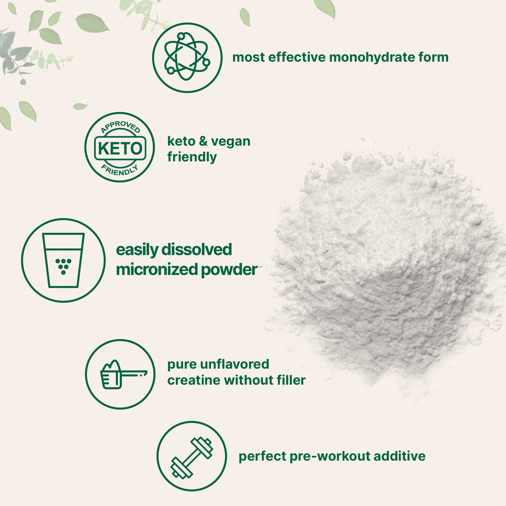 Keto and vegan friendly creatine monohydrate powder (no fillers)