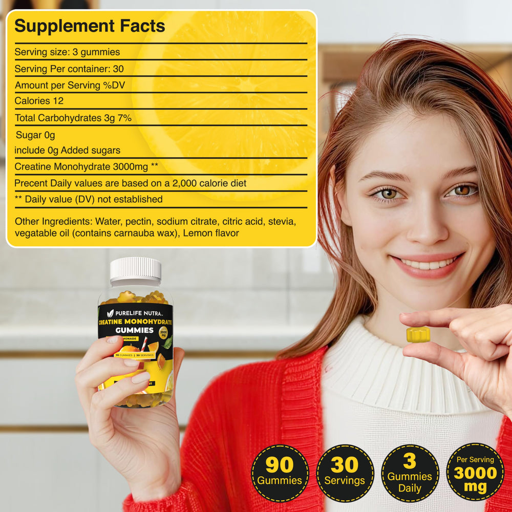 Vegan and Gluten-Free Creatine Monohydrate Gummies Electric Lemonade