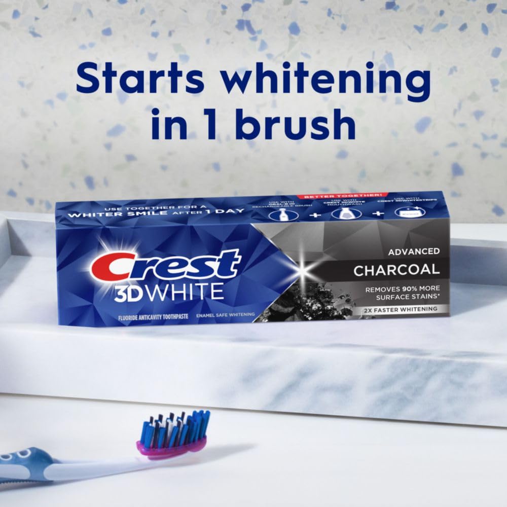 Usage instructions for Crest 3D White Advanced Charcoal Toothpaste with Fluoride