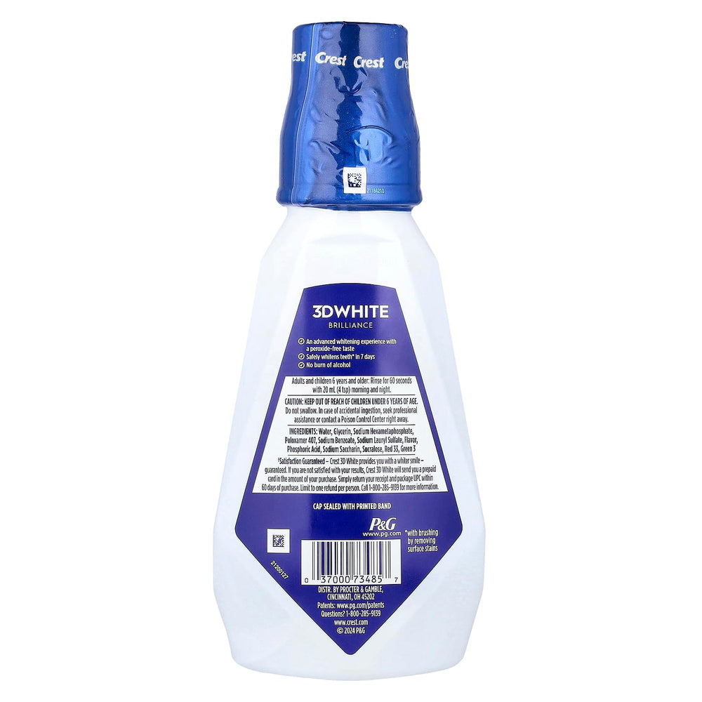 Packaging label for Crest 3D White Brilliance Mouthwash