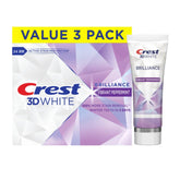 Three Crest 3D White Brilliance Peppermint toothpaste tubes, 4.6 oz each