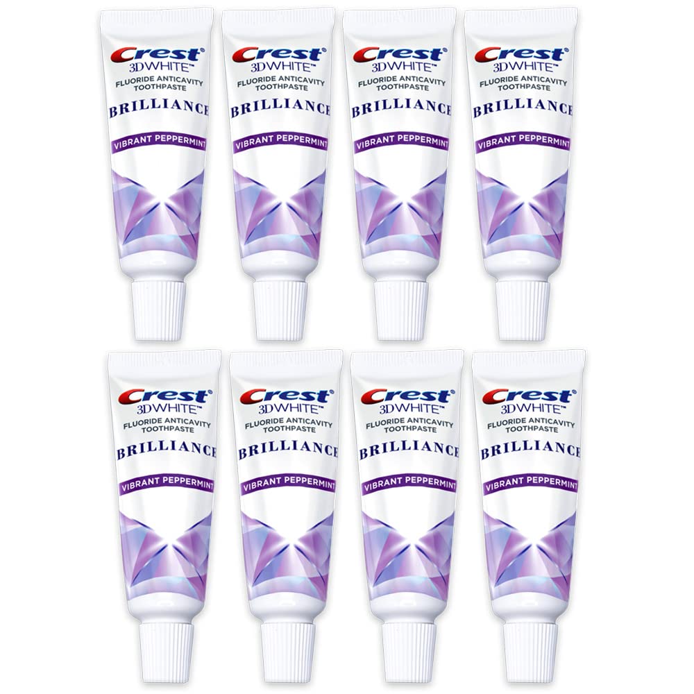 Crest 3D White Brilliance toothpaste in Vibrant Peppermint, travel size 0.85 oz (24 g) per tube, pack of 8