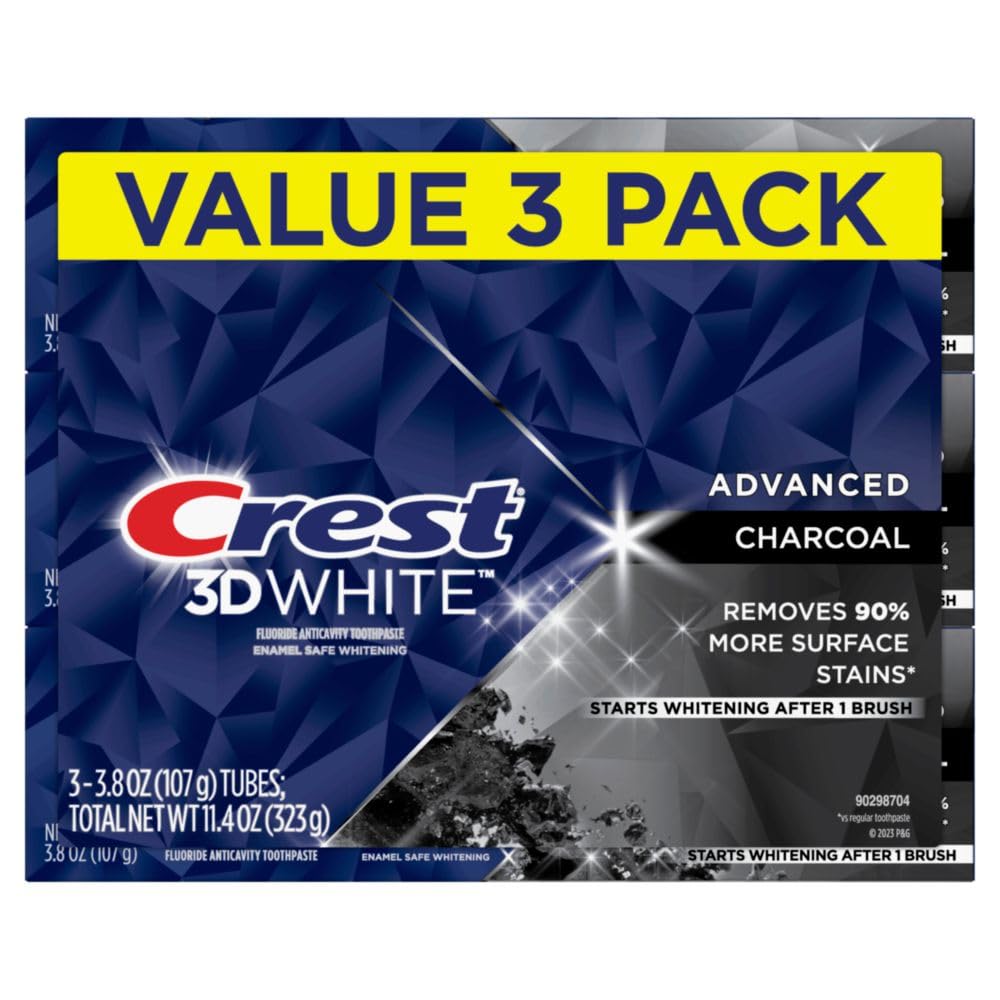 Front view of Crest 3D White Charcoal Toothpaste Pack of 3 (3.8 oz each)
