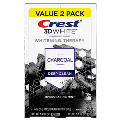 Back packaging of Crest 3D White Whitening Therapy Charcoal Deep Clean toothpaste