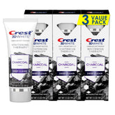 Three Crest 3D White Whitening Therapy Charcoal deep clean toothpaste tubes in a pack