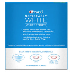 Crest Noticeably White Whitestrips kit open showing 20 strips (10 upper, 10 lower)
