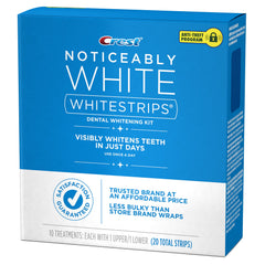 User applying whitening strip to teeth