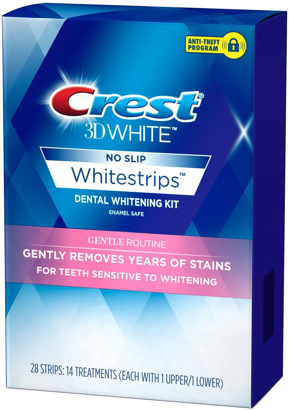 Applying whitening strips to upper teeth