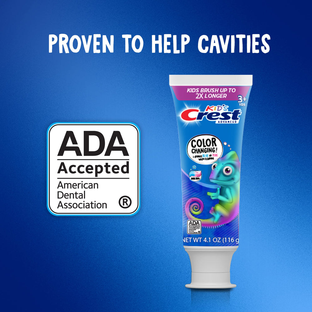 Bubblegum flavor label on Crest Advanced Kid's toothpaste