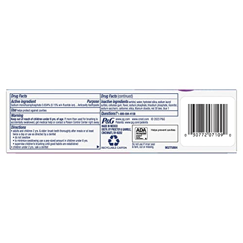 Product image set highlighting Crest color-changing toothpaste features