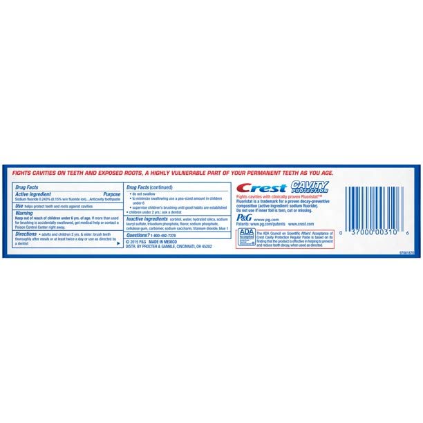 Front view of Crest Cavity Protection toothpaste tube