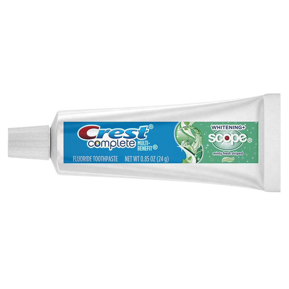 Smiling person with bright teeth after using Crest toothpaste