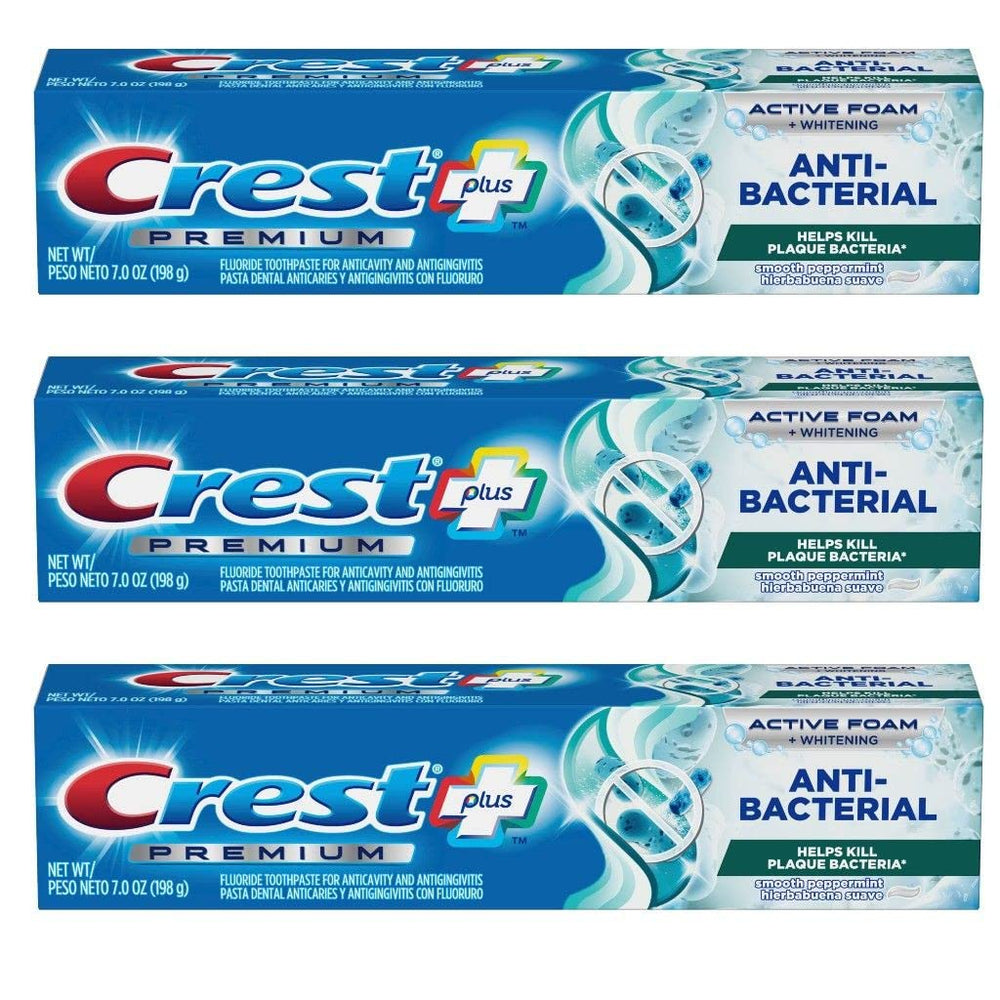 Crest Premium Plus Anti-Bacterial Toothpaste Peppermint 7 oz Pack of 3 – front view