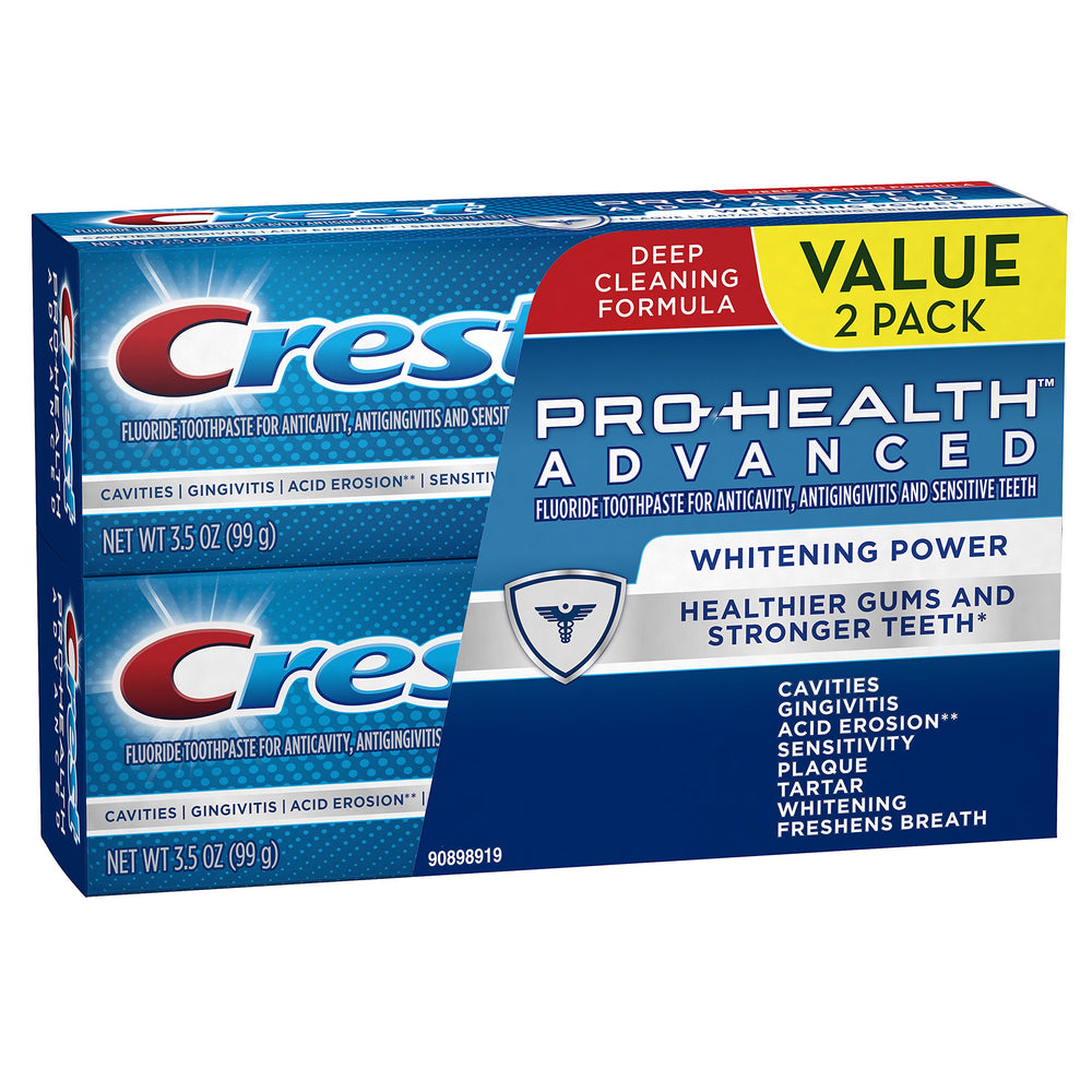 Twin pack packaging of Crest Pro-Health Advanced Whitening toothpaste