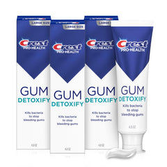 Three Crest Pro-Health Gum Detoxify toothpaste tubes in a 3-pack