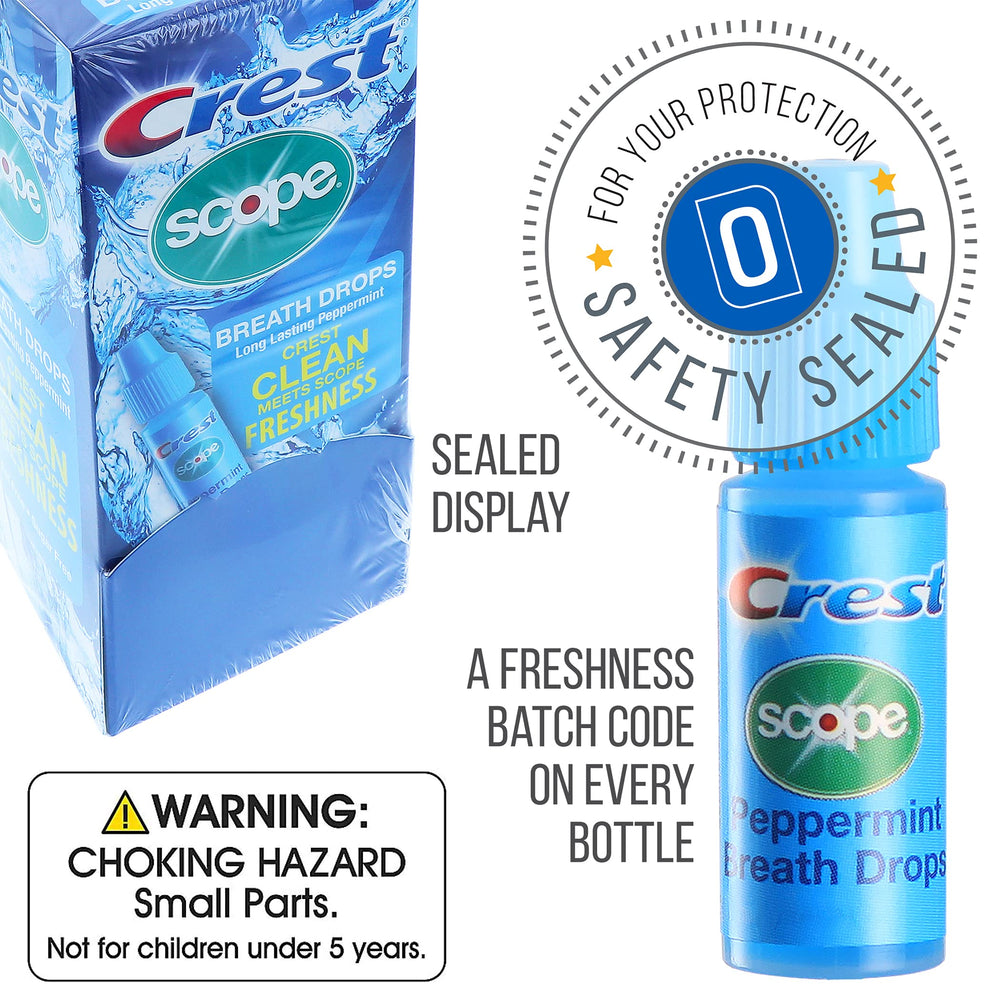Close-up of Crest Scope Breath Drops Peppermint bottle