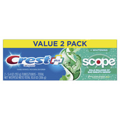 Two 5.4 oz cartons of Crest + Scope Complete Whitening Toothpaste