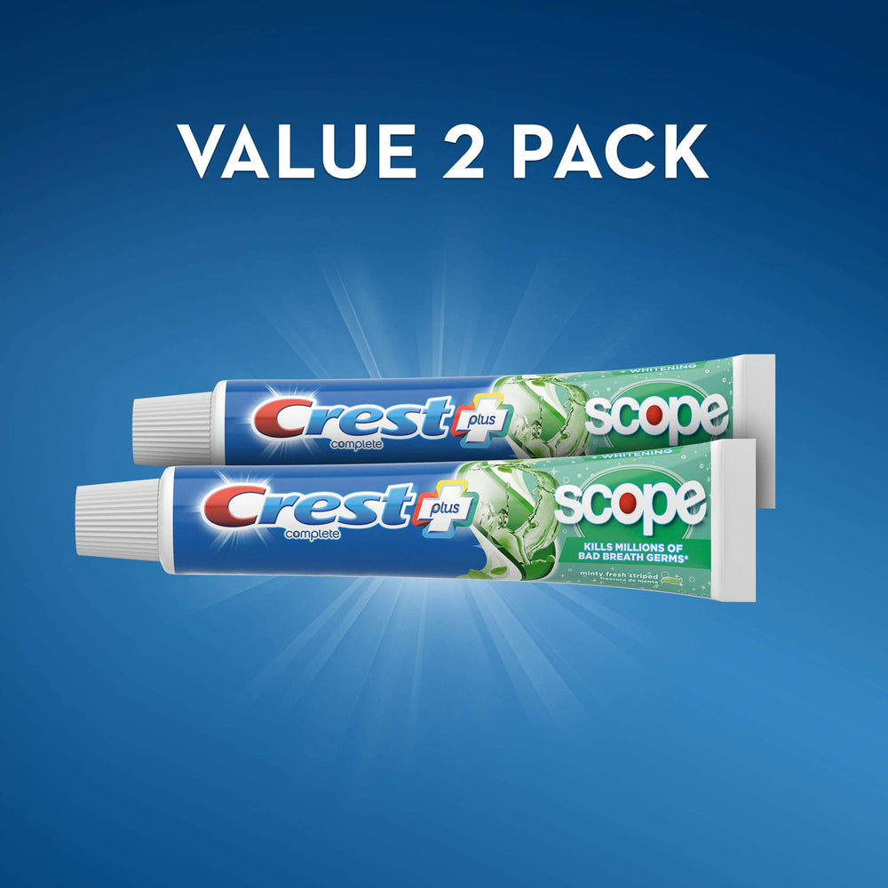 Graphic showing cavity prevention and tartar protection with Crest + Scope
