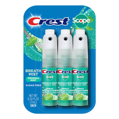 Front view of Crest Scope Mint Breath Mist 3-pack