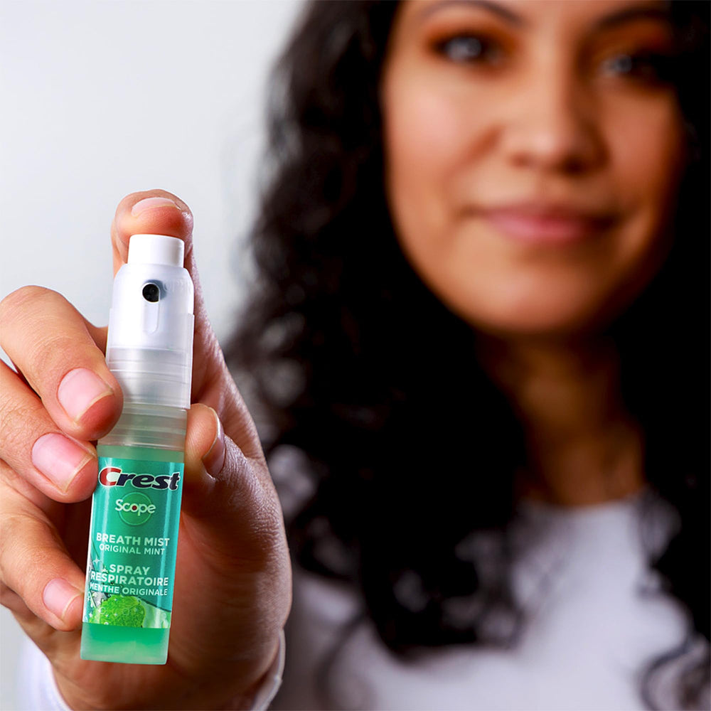 Crest Scope branding on the Mint Breath Mist bottle