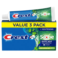 Crest Complete Whitening + Scope Outlast Mint toothpaste box