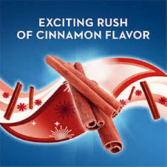 Close-up of Crest Complete Cinnamon Rush toothpaste tube showing cinnamon flavor
