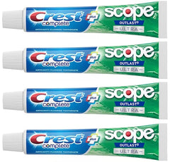 Four Crest toothpaste tubes in a pack, 6.5 oz each