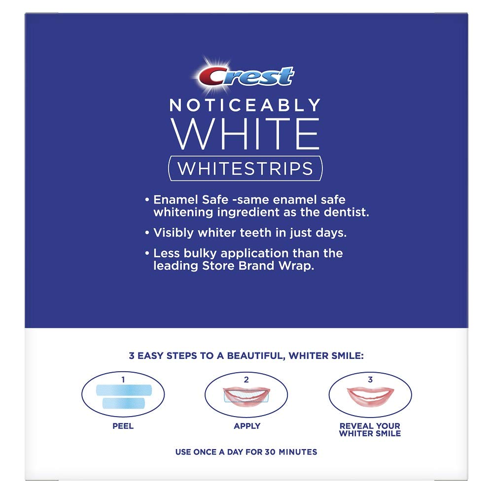 Close-up of Crest Noticeably White Whitestrips packaging