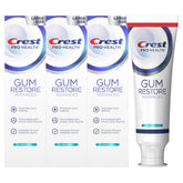 Three Crest Pro-Health Gum Restore toothpaste tubes (4.8 oz each) in a pack