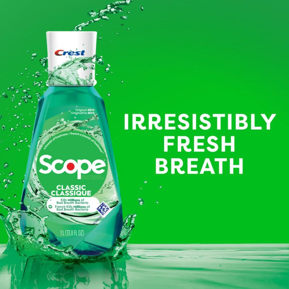 Side angle of Crest Scope Scope Classic Mouthwash bottle