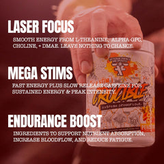 Crucible Pre-Workout canister with branding on white background