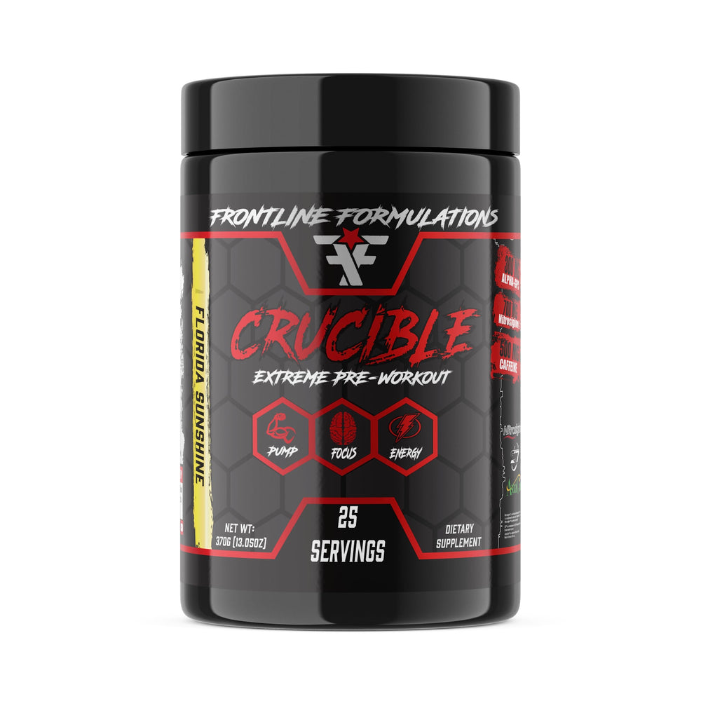 Crucible Pre-Workout Powder bottle - Florida Sunshine flavor (front label)