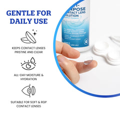 Vegan and cruelty-free label on contact lens solution bottle