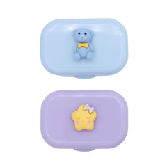 Cualque Cartoon Portable Contact Lens Case in Purple Stars - front view