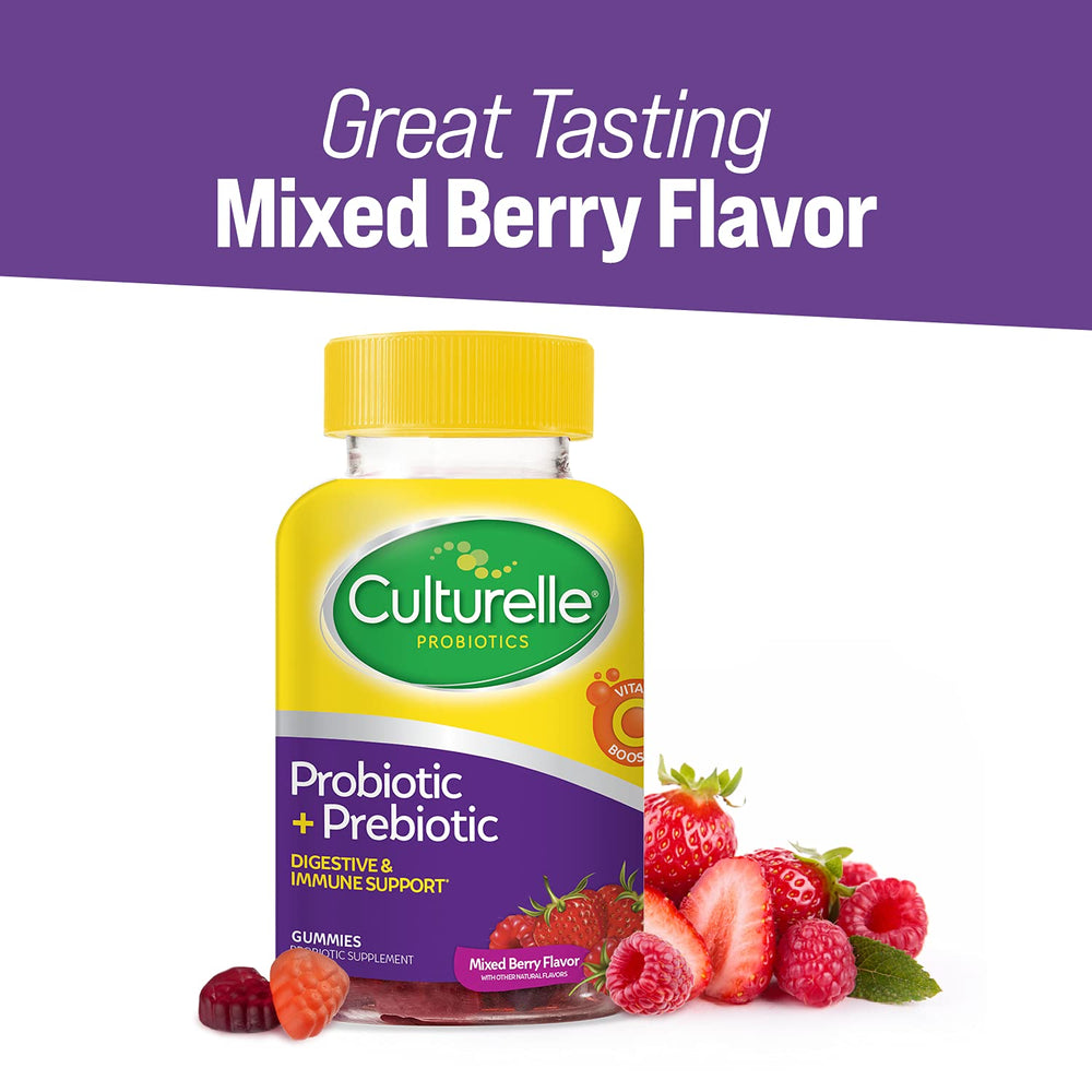 Berry-flavored Culturelle probiotic bottle with label