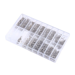 Close-up of assorted screws and nuts in the kit