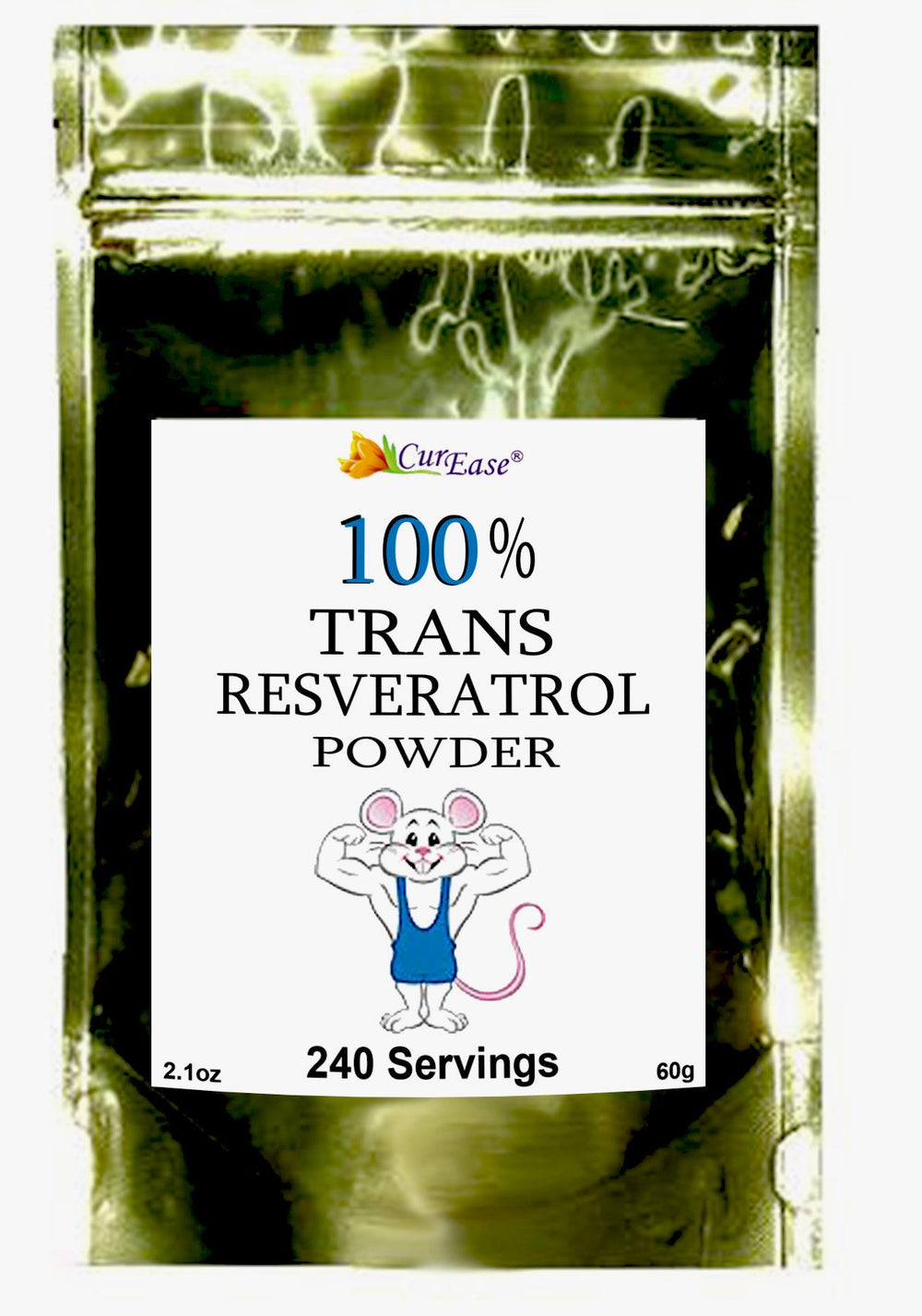 CurEase 99.5% pure trans-resveratrol powder jar with 60g