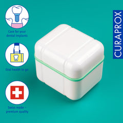 Compact Curaprox BDC Cleaning Box designed for weekly denture and retainer care