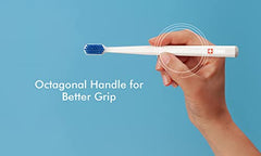 Angled, compact brush head designed for hard-to-reach areas