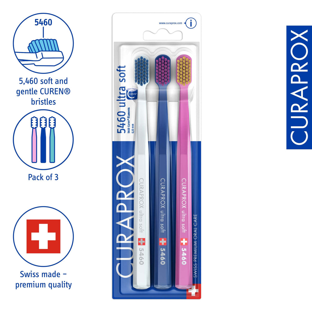Close-up view of CUREN filaments on Curaprox CS 5460 toothbrush