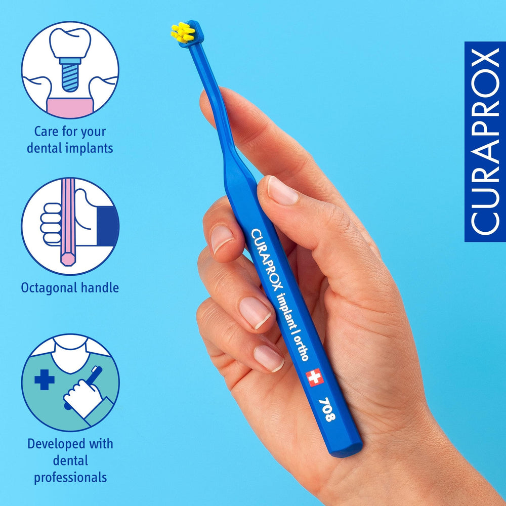 Curaprox Implant Toothbrush in packaging (blue-yellow)