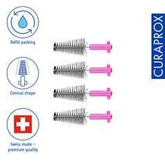 Curaprox interdental brush refills carbon size M pink 4-pack packaging and product
