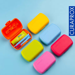 All items arranged in Curaprox Travel Kit Blue